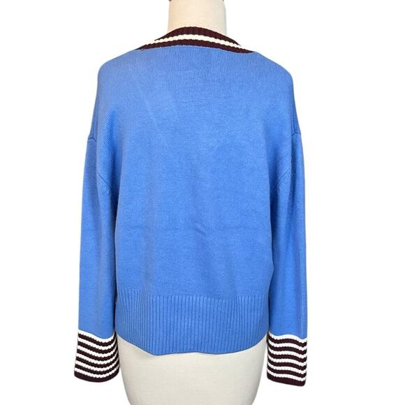 NWT French Connection Preppy Blue, White, Maroon Cardigan Small Button Down 90s - Picture 4 of 11